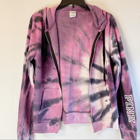 Victoria’s Secret PINK Limited Edition Purple Tie Dye Drawstring Zip Up Jacket - Picture 2 of 4